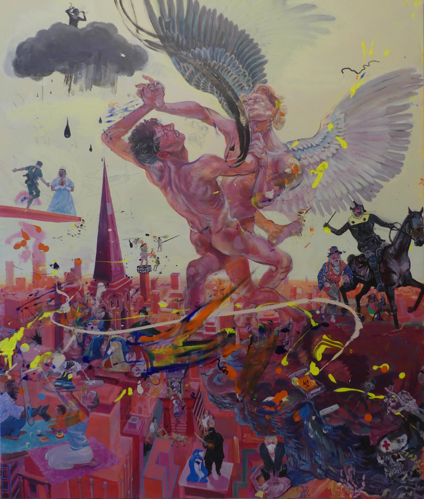 Jakob kämpft mit dem Engel, 2021, Acryl auf Leinwand, 200 x 170 cm